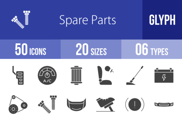 50 Spare Parts Glyph Icons: A Designer's Essential Toolkit