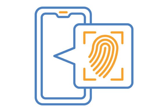 Fingerprint Scan Blue & Orange Line Icon: A Versatile Design Asset