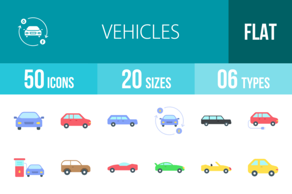 Master Visual Storytelling with 50 Vehicles Flat Icons